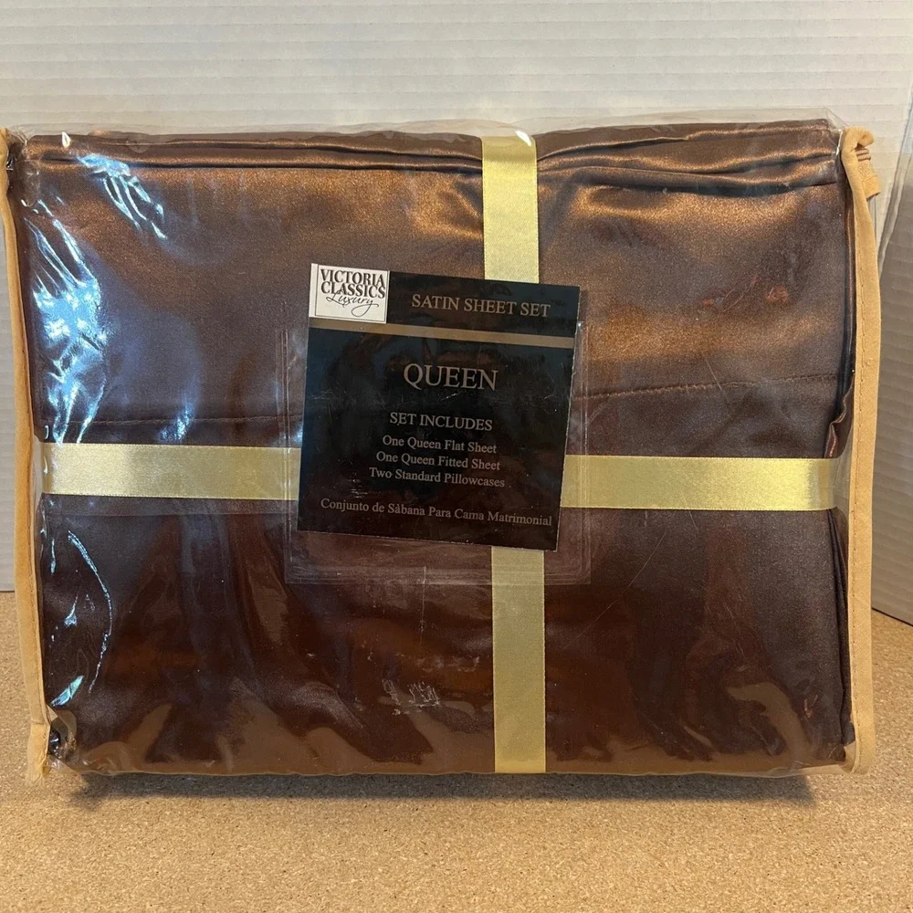 Victoria Classics Luxury Satin Sheet Set Queen 4pc Chocolate Brown RN102223